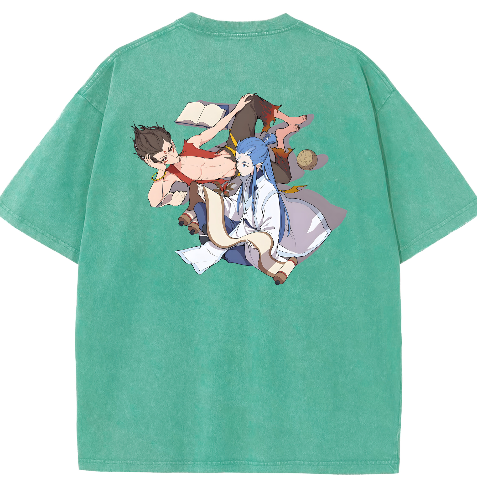 （画像用） Ne Zha 2 ナタ 魔童の大暴れ 綿100% ヴィンテージ風 半袖Tシャツ（背面プリント）